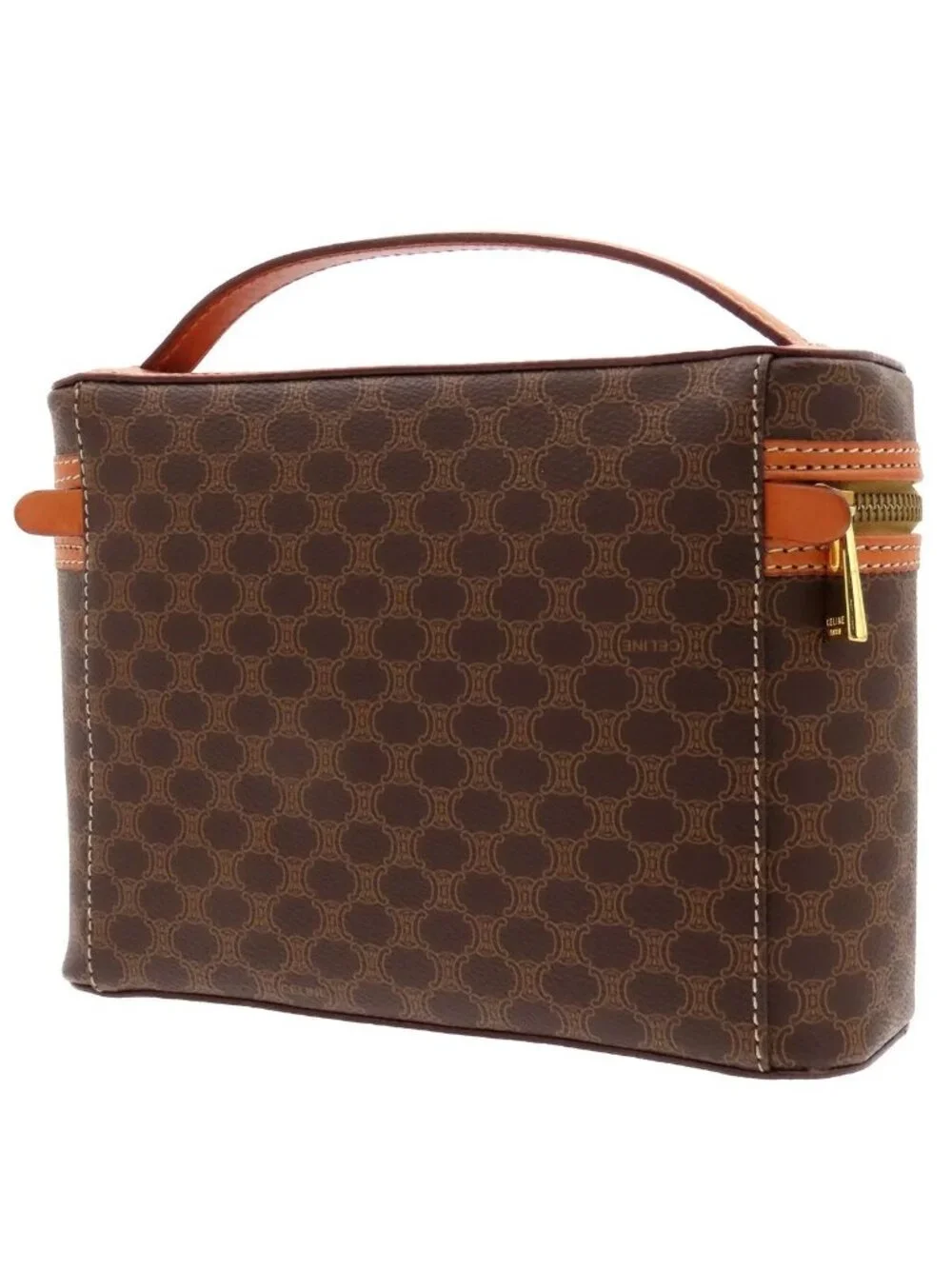 Celine Vanity Brown Leather Macadam Pouch Handbag